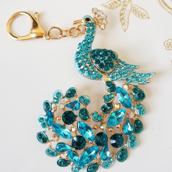 Jumbo Blue Peacock Pendant Purse Charm Key Ring NWT - Picture 4 of 10